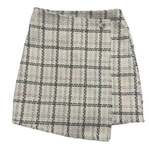 GB Girls 6X Tweed Plaid Skirt Black White Fringe Hem Lined Classic
